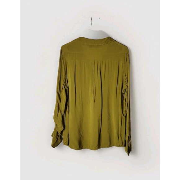 A New Approach Top Large Long Tab Sleeves Pockets Mustard Green - Picture 2 of 13